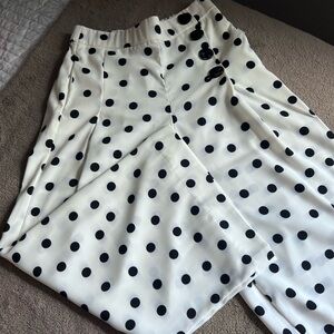 Black and white wide leg polka dot pants